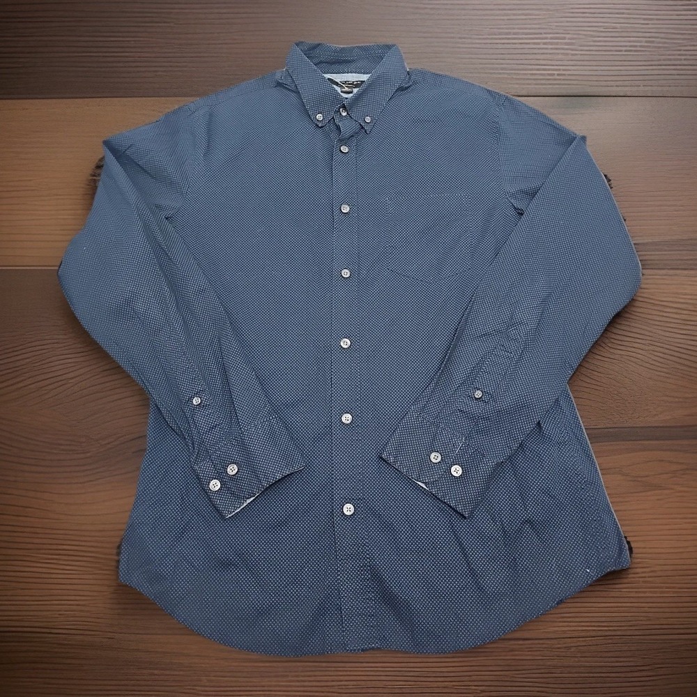 Banana Republic Shirt Mens Medium Blue Geo Print Soft Wash Slim Fit Outdoor Work